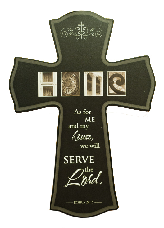 Small Wood Cross -- Jos 24:15 -- In Our Home (11.5" x 8" x 3/4")