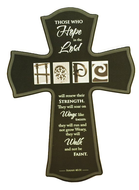 Small Wood Cross -- Isaiah 40:31 -- Hope in the Lord (11.5" x 8" x 3/4")