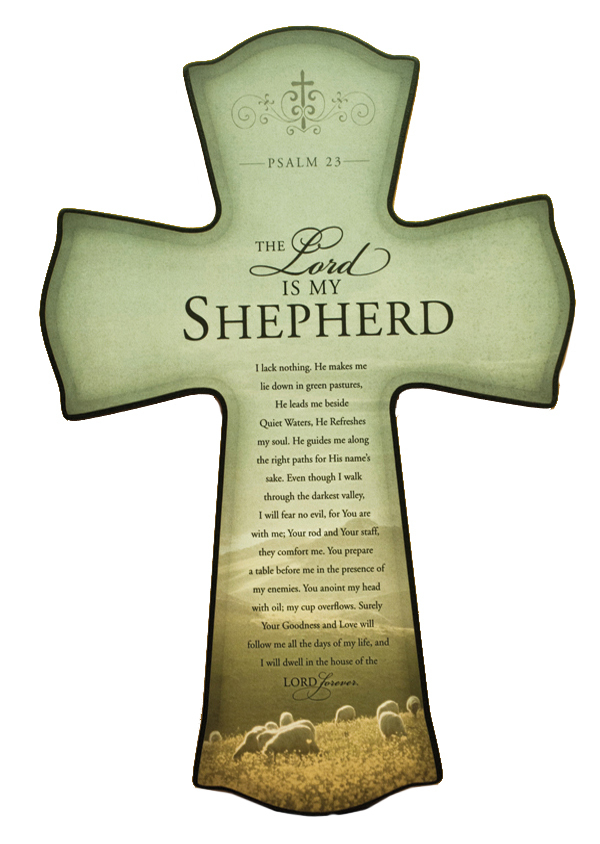 Large Wood Cross -- Psalm 23 -- Lord is my Shepherd (17" x 12" x 3/4")