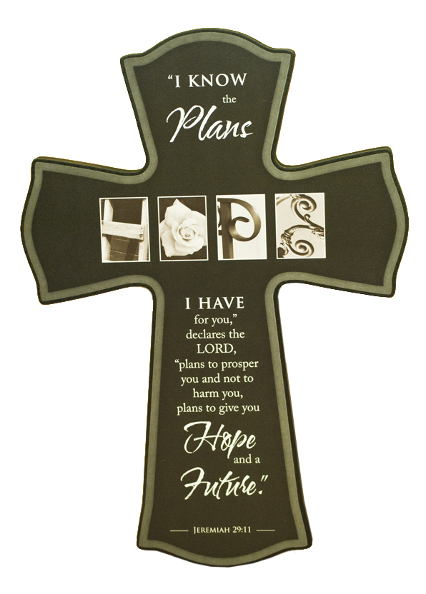 Small Wood Cross -- Jer 29:11 -- I Know the Plans (11.5" x 8" x 3/4")