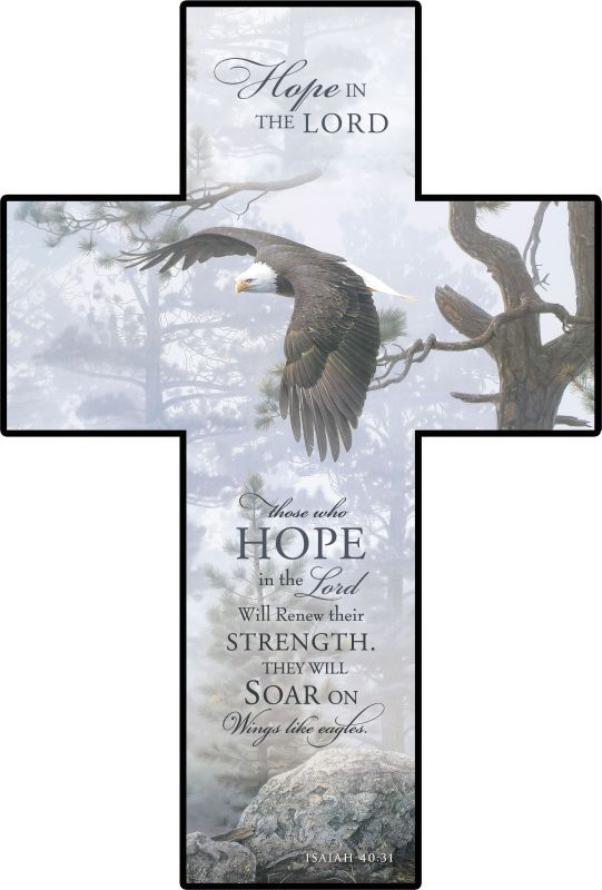 Large Wood Cross -- Hope in the Lord -- Isaiah 40:31 (17" x 12" x 3/4")