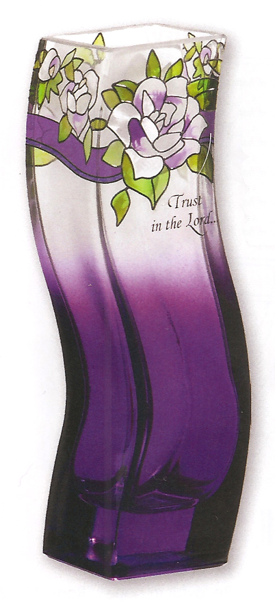 Wavy Glass Vase -- Prov 3:5 -- Gardenias